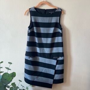 Banana Republic Black & Grey Stripped Hailey Sheath Dress 4 Sleeveless Stripes